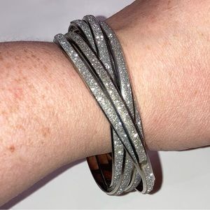 Layne Bryant intertwined bangle bracelet stack silver sparkle glitter metallic